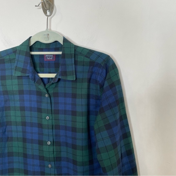 UNTUCKit Plaid Tartan Button Down Long Sleeve Collared Shirt Blue Green 8 - Picture 5 of 7